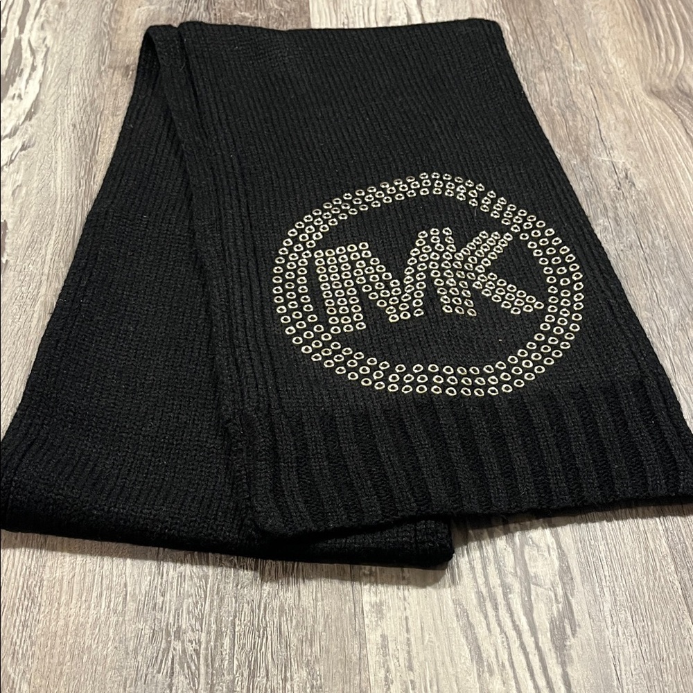 Michael Kors Black Knit Scarf with gold Accents